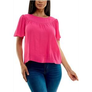 Nanette Lepore Women's Short Flutter Sleeve Lightweight Blouse Top Rose Tropical